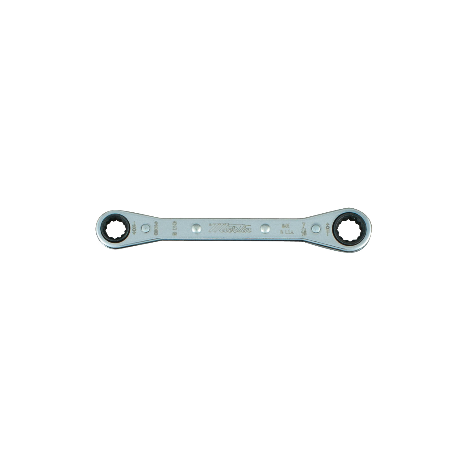 Martin RB2428 Ratcheting Box Wrench, 3/4 x 7/8 in Wrench, 12 Points, 9-1/4 in OAL, Steel, Polished Chrome