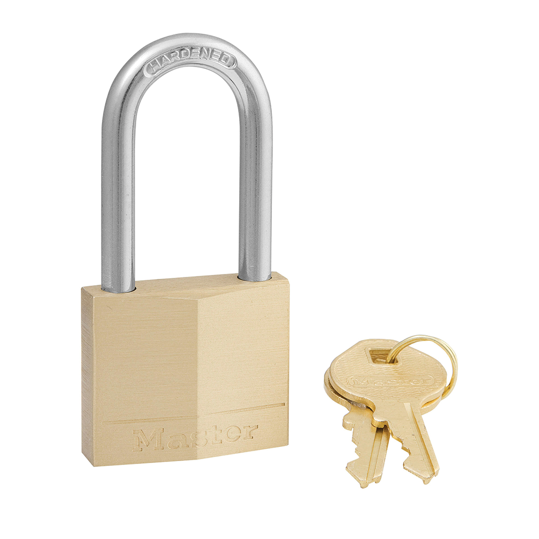 Master Lock&reg; 140DLF Safety Padlock, Different Key, Solid Brass Body, 1/4 in Dia Shackle, 4-Pin Cylindrical/Dual Locking Lever Locking Mechanism