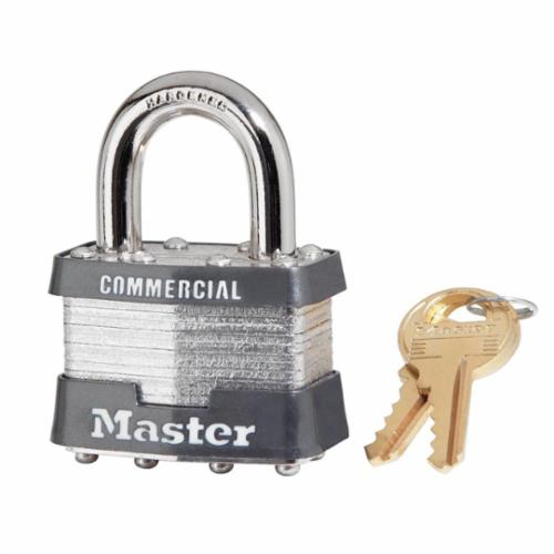 Master Lock&reg; 5KA-A272 Commercial Grade Non-Rekeyable Safety Padlock, Alike Key, 3/8 in Shackle, Laminated Steel Body, 4-Pin Tumbler Locking