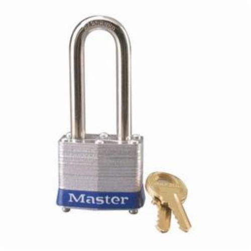 Master Lock&reg; 3LHBLU Safety Padlock, Different Key, Blue Bumper, Reinforced Laminated Steel Body, 9/32 in Dia x 2 in H x 5/8 in W Hardened Steel Shackle, Conductive Conductivity