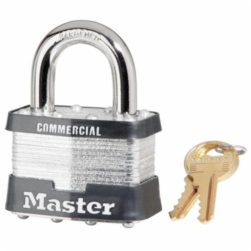 product Master Lock® 4140 V-Line 4140 Non-Rekeyable Safety Padlock, Different Key, Brass Body, 1/4 in Dia Shackle, Pin Tumbler Locking Mechanism
