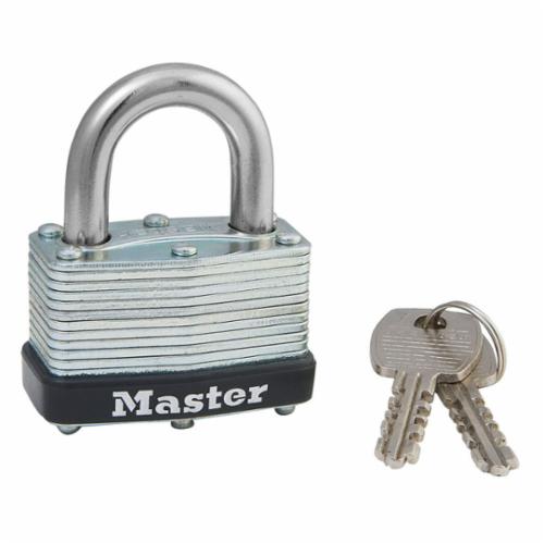 Master Lock&reg; 500D Warded Safety Padlock, Different Key, Laminated Steel Body, 9/32 in Dia Shackle, Warded/Single Lever Locking Mechanism