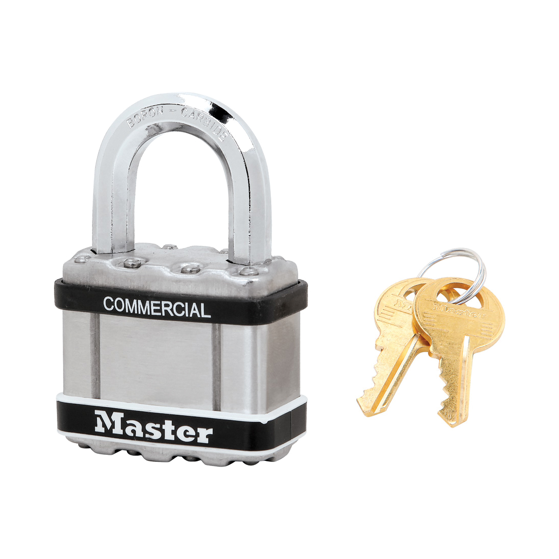 Master Lock® 1LJ Non-Rekeyable Safety Padlock, Different Key, Laminated Steel Body, 5/16 in Dia Shackle, 4-Pin Cylindrical Locking Mechanism