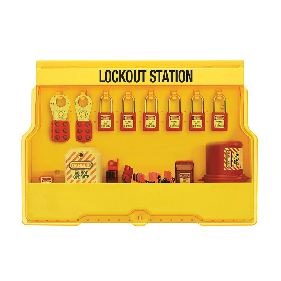 Brady&reg; 153672 Lockout, 10 in H x 16.5 in W x 8.5 in D, Language: English, French, Spanish