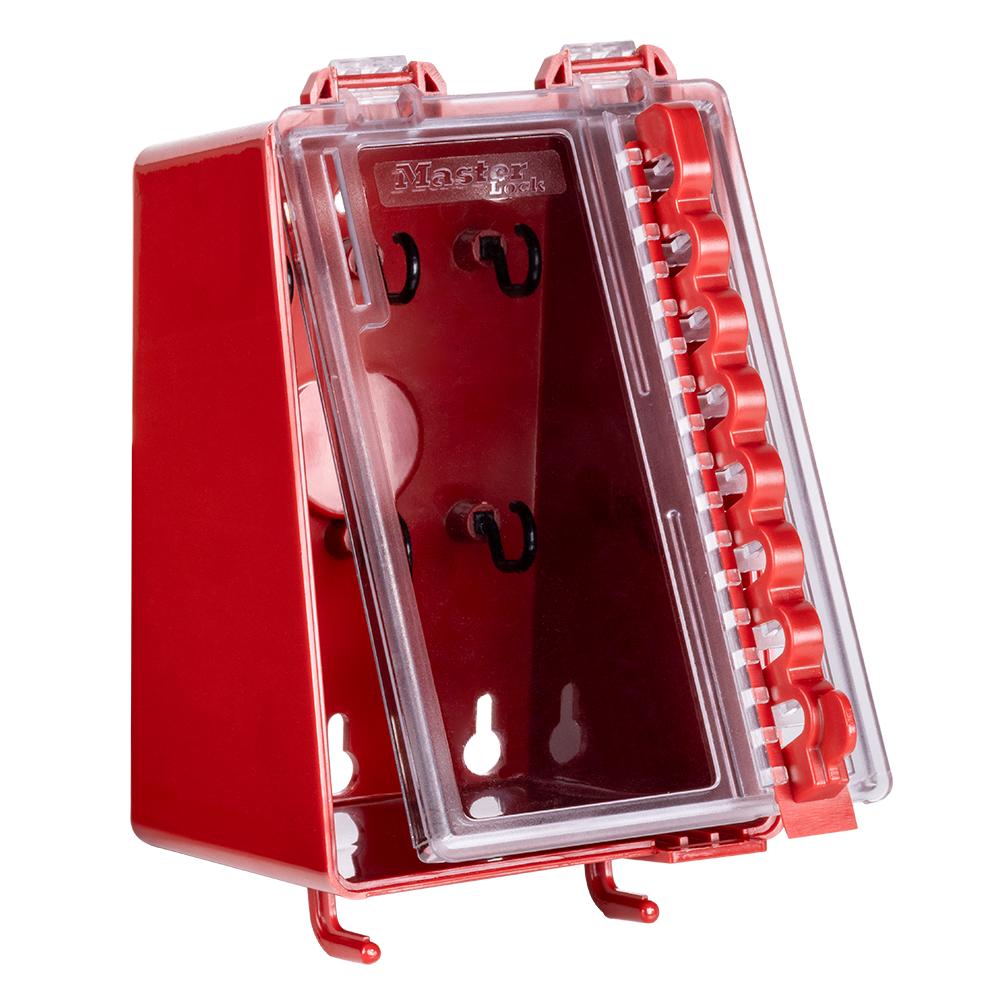 Master Lock® S3502 Portable Group Lock Box, 12 Padlocks, Hinged Door, Red, 13-11/16 in H x 12-1/8 in W x 4-11/16 in D, Wall Mount, 12 Key Hooks