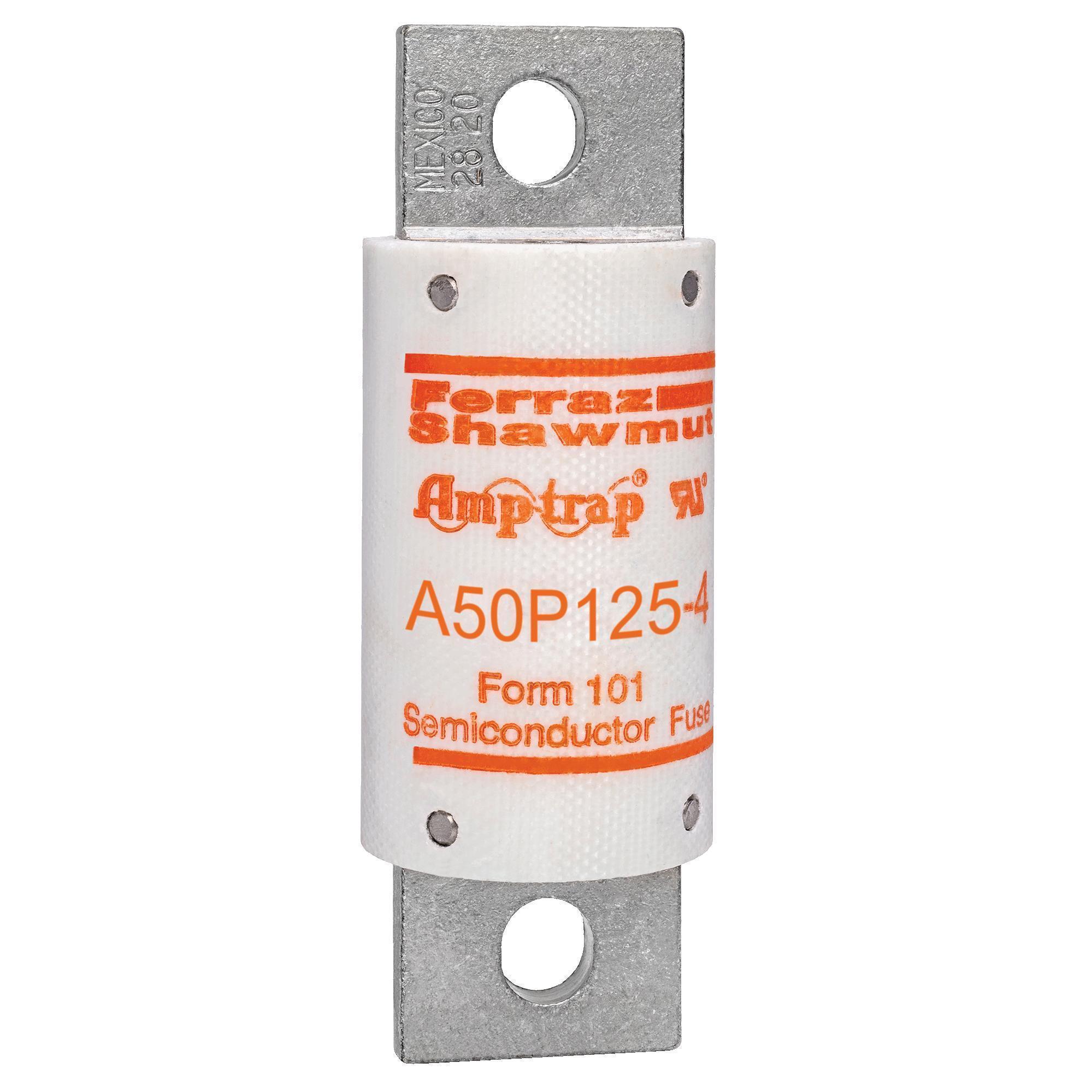 Mersen AMP-TRAP&reg; A50P125-4 Current Limiting Fast Acting Semiconductor Fuse, 125 A, 500 V AC, 100 kA Interrupt, Cylindrical Body