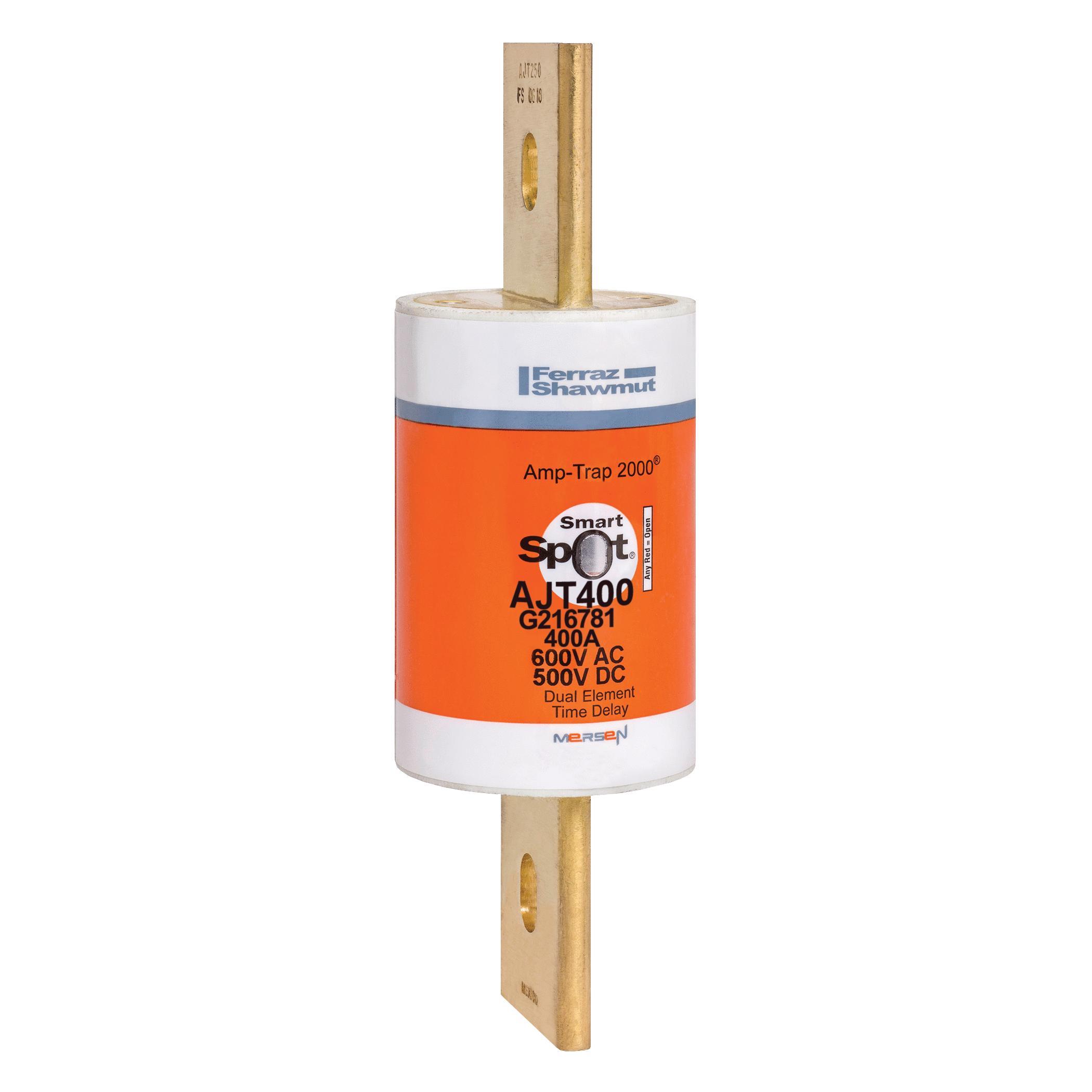 Mersen AMP-TRAP&reg; 2000 SmartSpot&reg; AJT400 Current Limiting Low Voltage North American Time Delay Power Fuse, 400 A, 600 V AC, 200 kA Interrupt, J Class, Cylindrical Body
