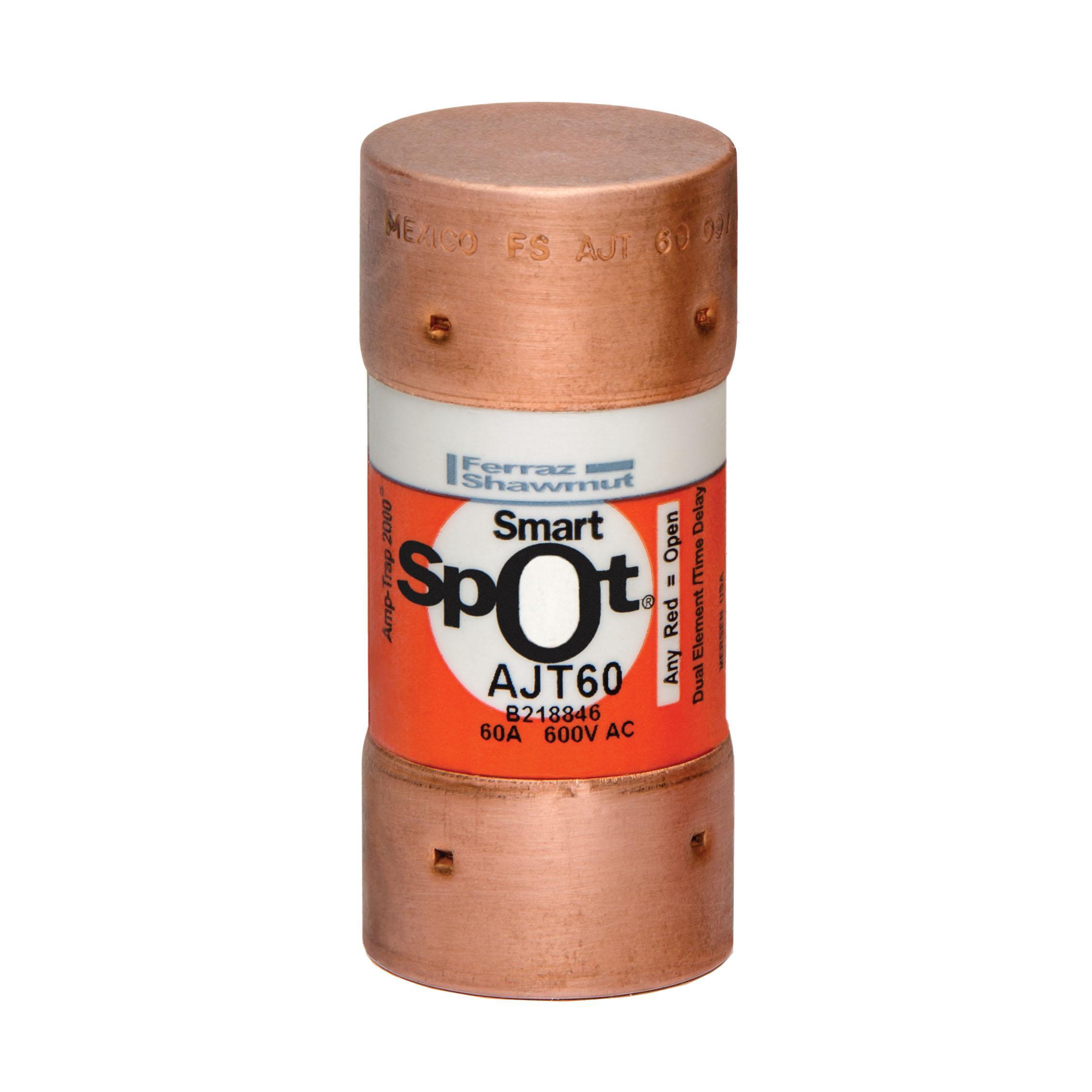 Mersen AMP-TRAP&reg; 2000 SmartSpot&reg; AJT60 Current Limiting Low Voltage North American Time Delay Power Fuse, 60 A, 600 V AC, 200 kA Interrupt, J Class, Cylindrical Body