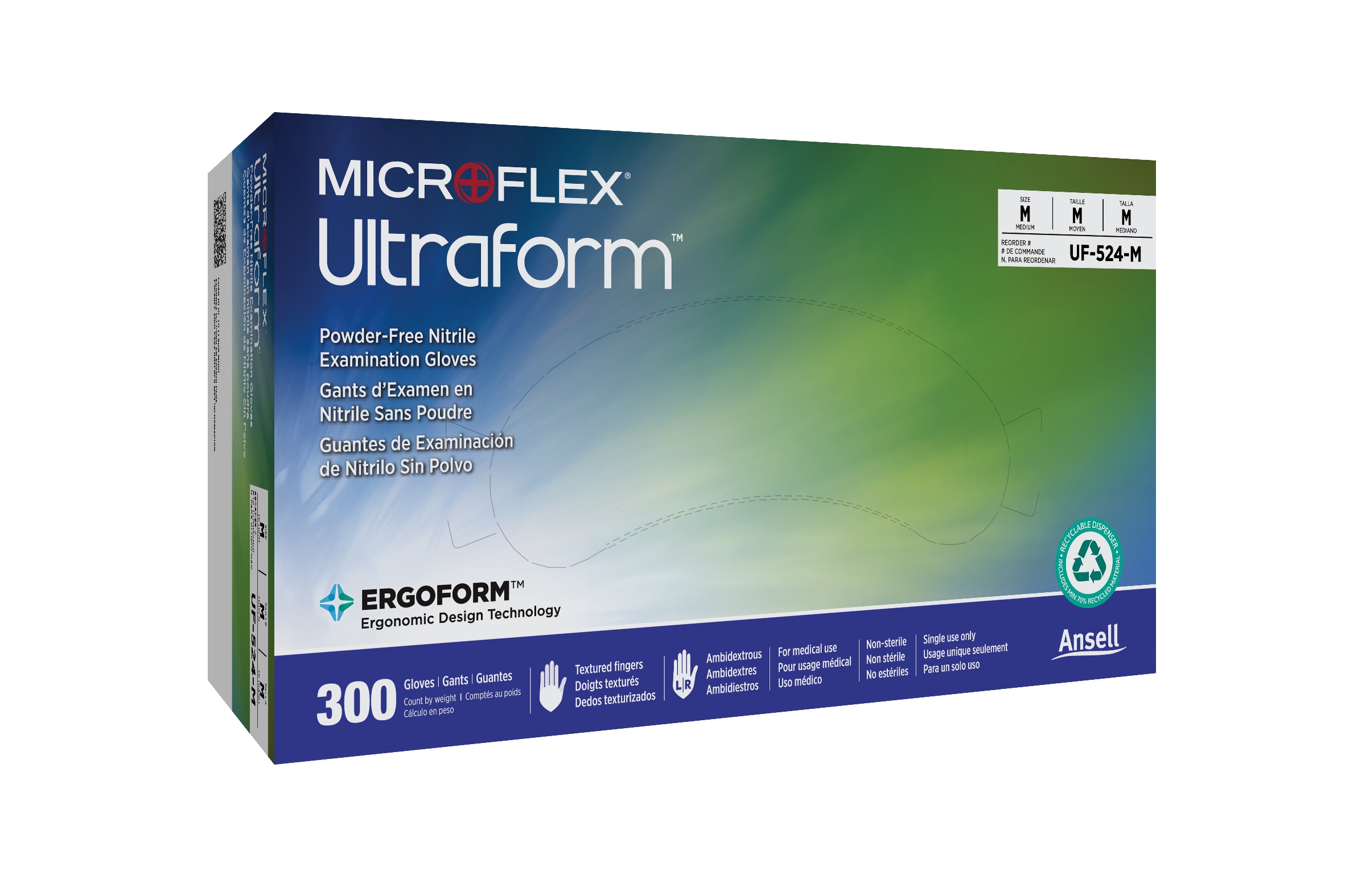 Microflex&reg; 163064 Integra N86 Durable Glove, L, Nitrile, Non-Powdered, Textured Finger, 6.7 mil Palm, 7.5 mil Finger THK, Application Type: Medical Exam