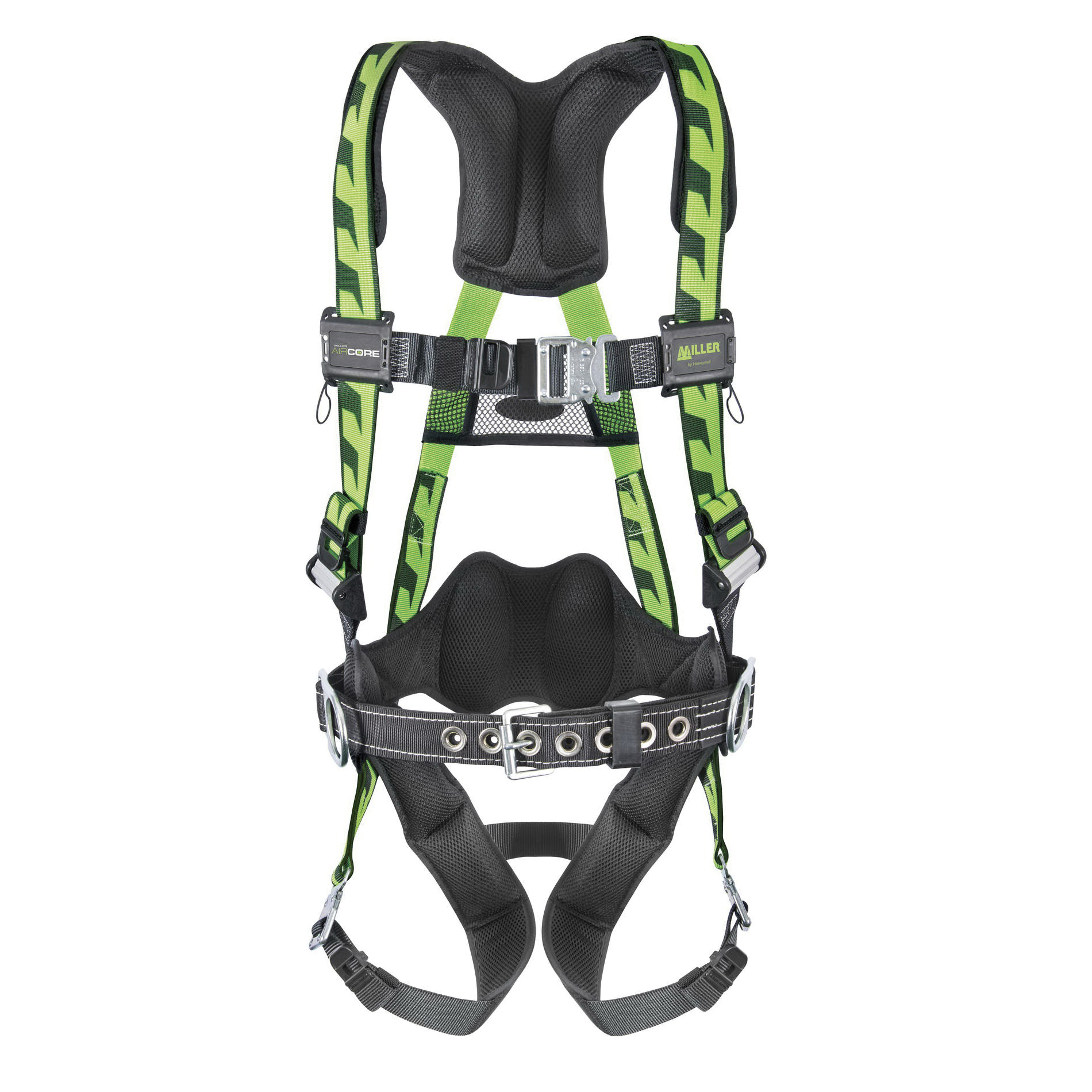 Miller&reg; by Honeywell AirCore&trade; AC-QC-BDP/UGN Harness, Universal, 400 lb Load, Polyester Strap, Quick-Connect Leg Strap Buckle, Quick-Connect Chest Strap Buckle, Carbon Steel Hardware, Green