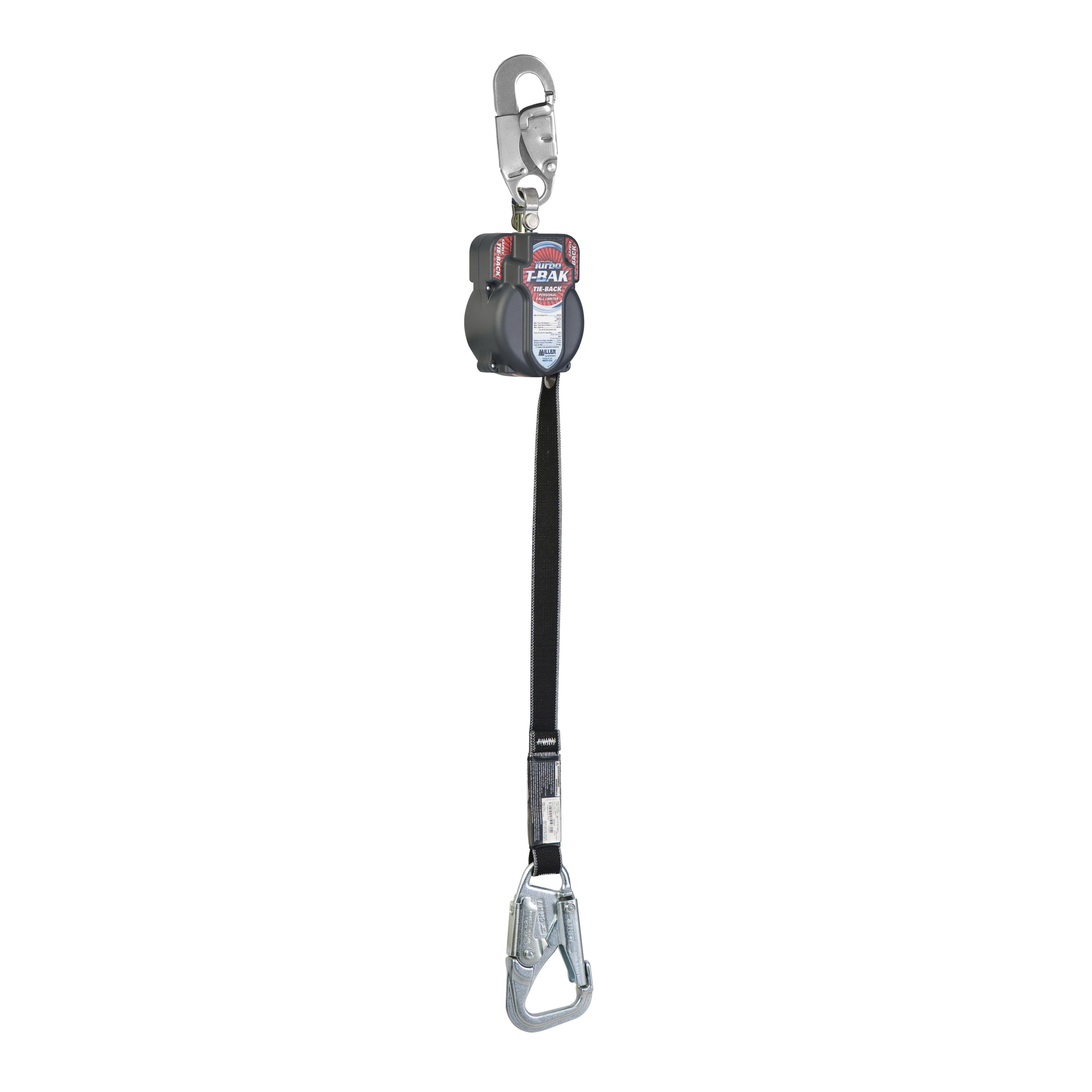 Miller&reg; by Honeywell MFLT-5/7.5FT Turbo T-BAK&trade; Personal Fall Limiter With Locking Snap Hook, 400 lb Load Capacity, 7.5 ft L, Specifications Met: ANSI A10.32-2012, ANSI Z359.14-2012 Class A, B