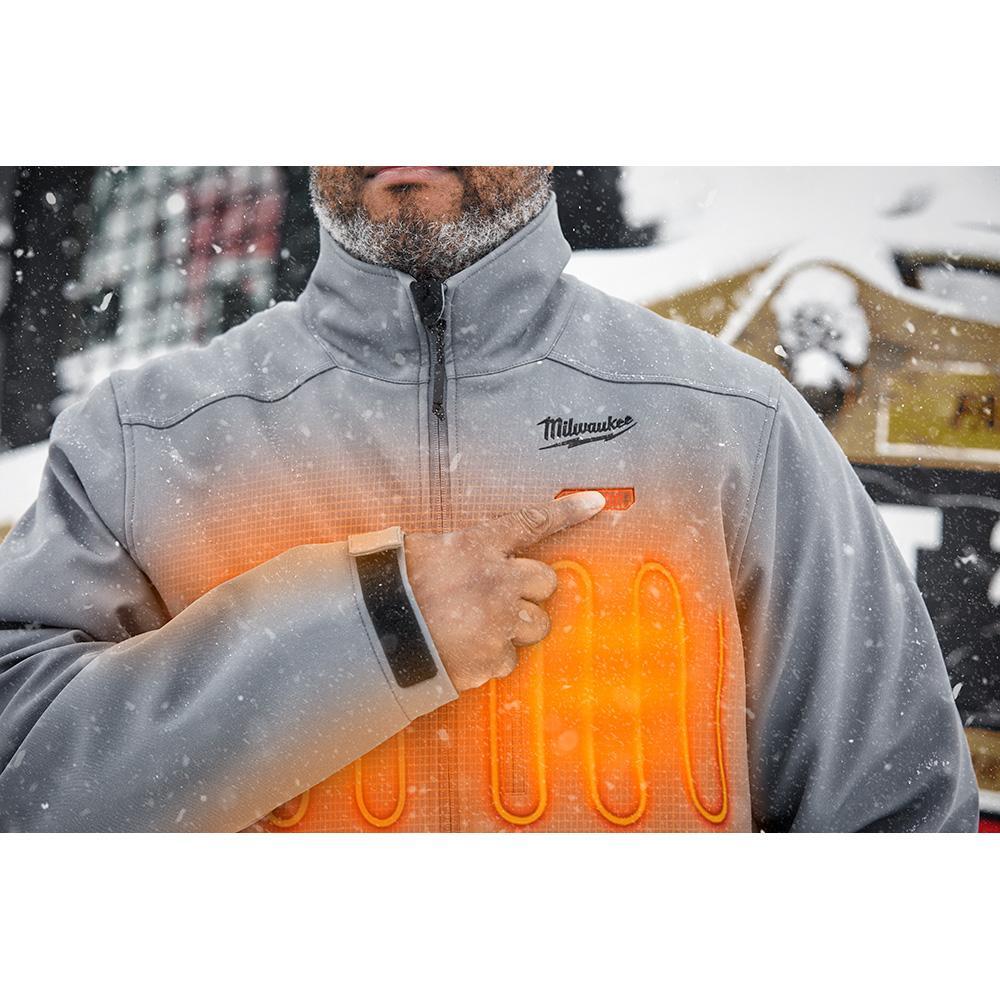 Milwaukee&reg; 204G-21L M12&trade; TOUGHSHELL&trade; Heated Jacket, L, Gray, TOUGHSHELL&trade; Stretch Polyester Outer/Brushed Tricot Inner, Resists: Wind/Water