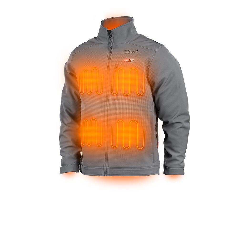 Milwaukee&reg; 204G-21L M12&trade; TOUGHSHELL&trade; Heated Jacket, L, Gray, TOUGHSHELL&trade; Stretch Polyester Outer/Brushed Tricot Inner, Resists: Wind/Water