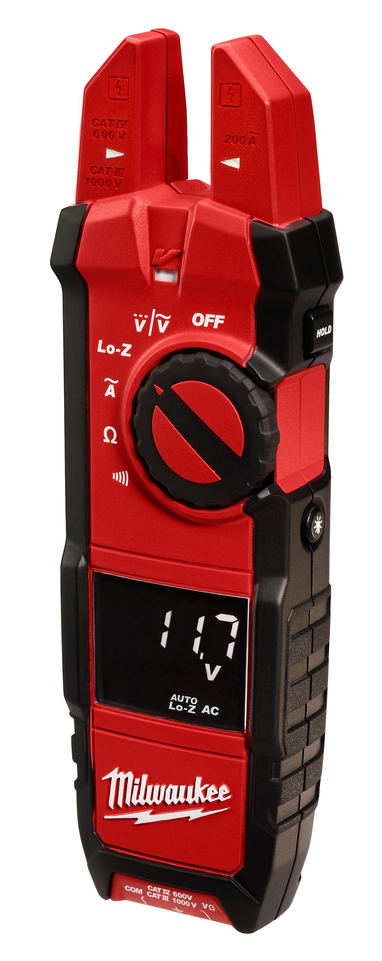 Milwaukee&reg; 2205-20NST Dial Switch Fork Meter, 200 A 1000 V AC, 40 mOhm, 50/60 Hz, 5/8 in Jaw, Reverse Black LCD Display