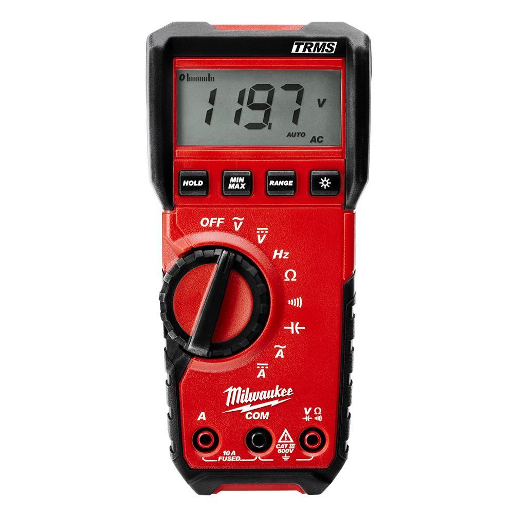 Milwaukee&reg; 2216-20 Heavy Duty Digital Multimeter, 6 mV to 600 V AC/600 mV to 600 V DC, 10 A, 40 mOhm, Black on White LCD Display