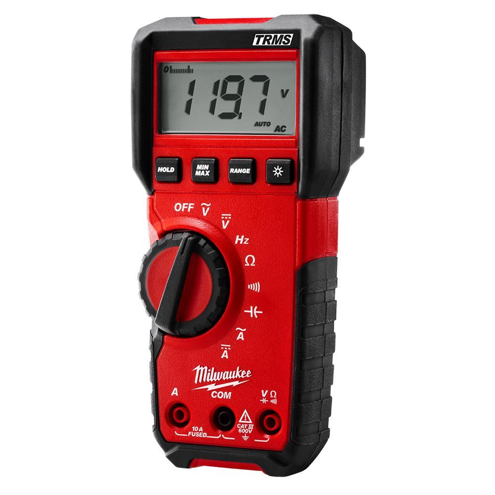 Milwaukee&reg; 2216-20 Heavy Duty Digital Multimeter, 6 mV to 600 V AC/600 mV to 600 V DC, 10 A, 40 mOhm, Black on White LCD Display