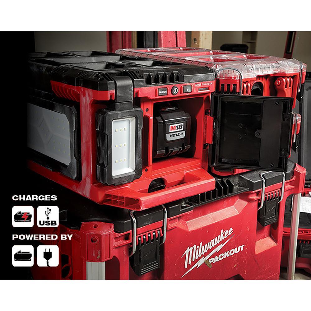 Milwaukee&reg; 2357-20 M18&trade; PACKOUT&trade; Portable Light/Charger With 2.1 A USB Charging, LED Lamp, 18 V, 3 Heads