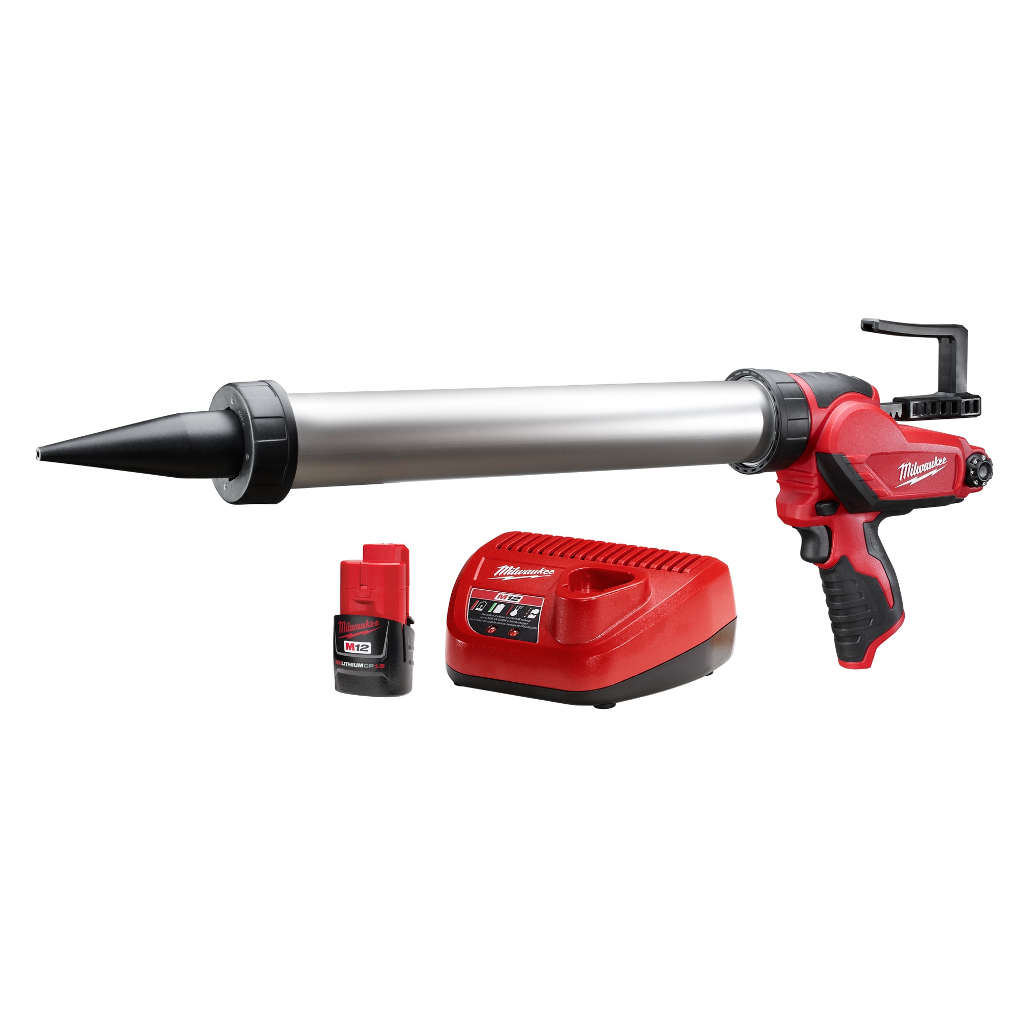 Milwaukee&reg; M12&trade; 2442-21 Compact Cordless Caulk Gun Kit, 20 oz Capacity, 400 lb, 12 V DC, Li-Ion Battery, Metal Housing