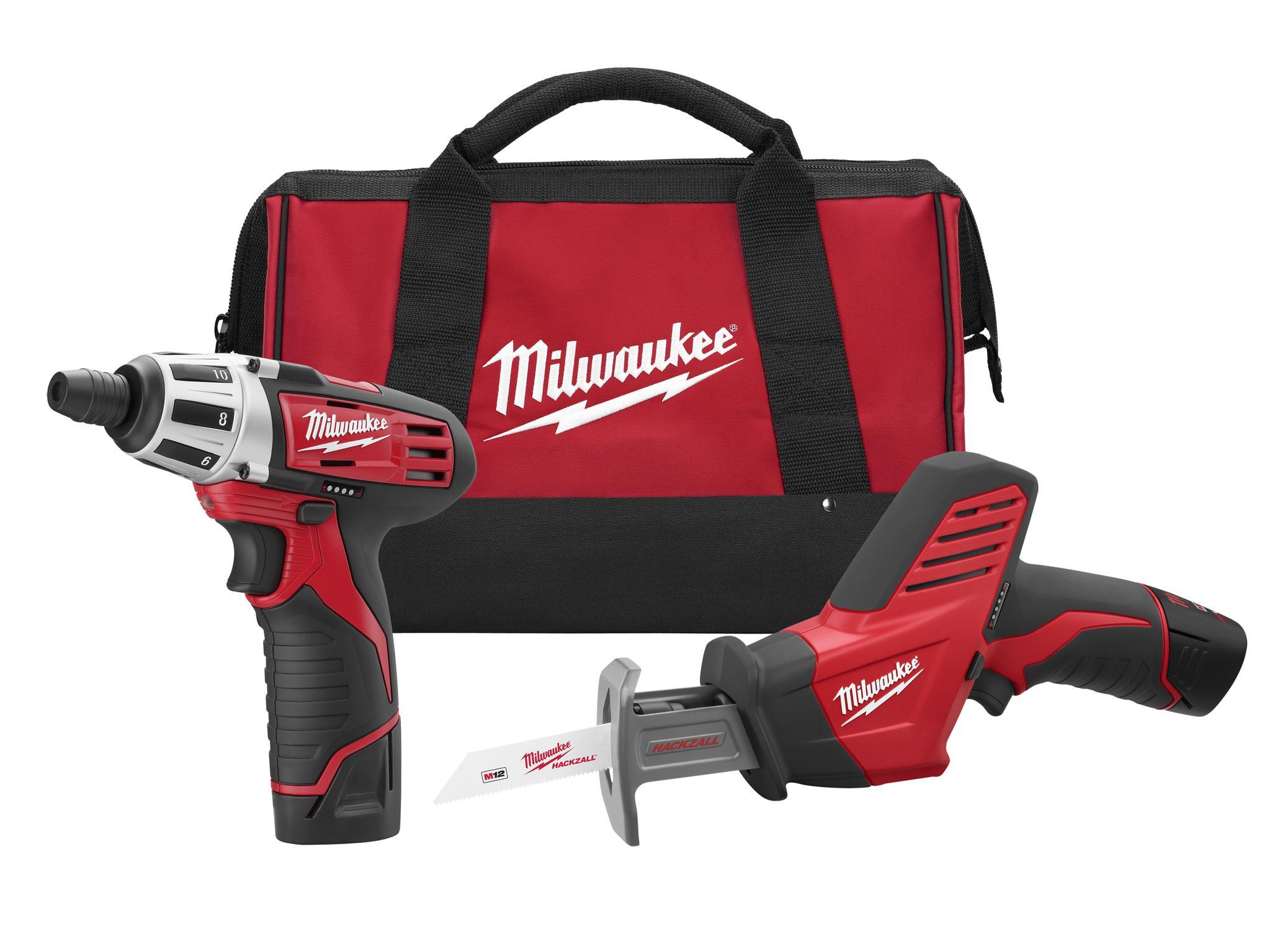 Milwaukee&reg; M12&trade; 2490-82 2-Tool Keyless Cordless Combination Kit, Tools: 2401-80 Sub-Compact Screwdriver/HACKZALL&reg; 2420-80 Reciprocating Saw, 12 V DC, 1.5 Ah Li-Ion Battery