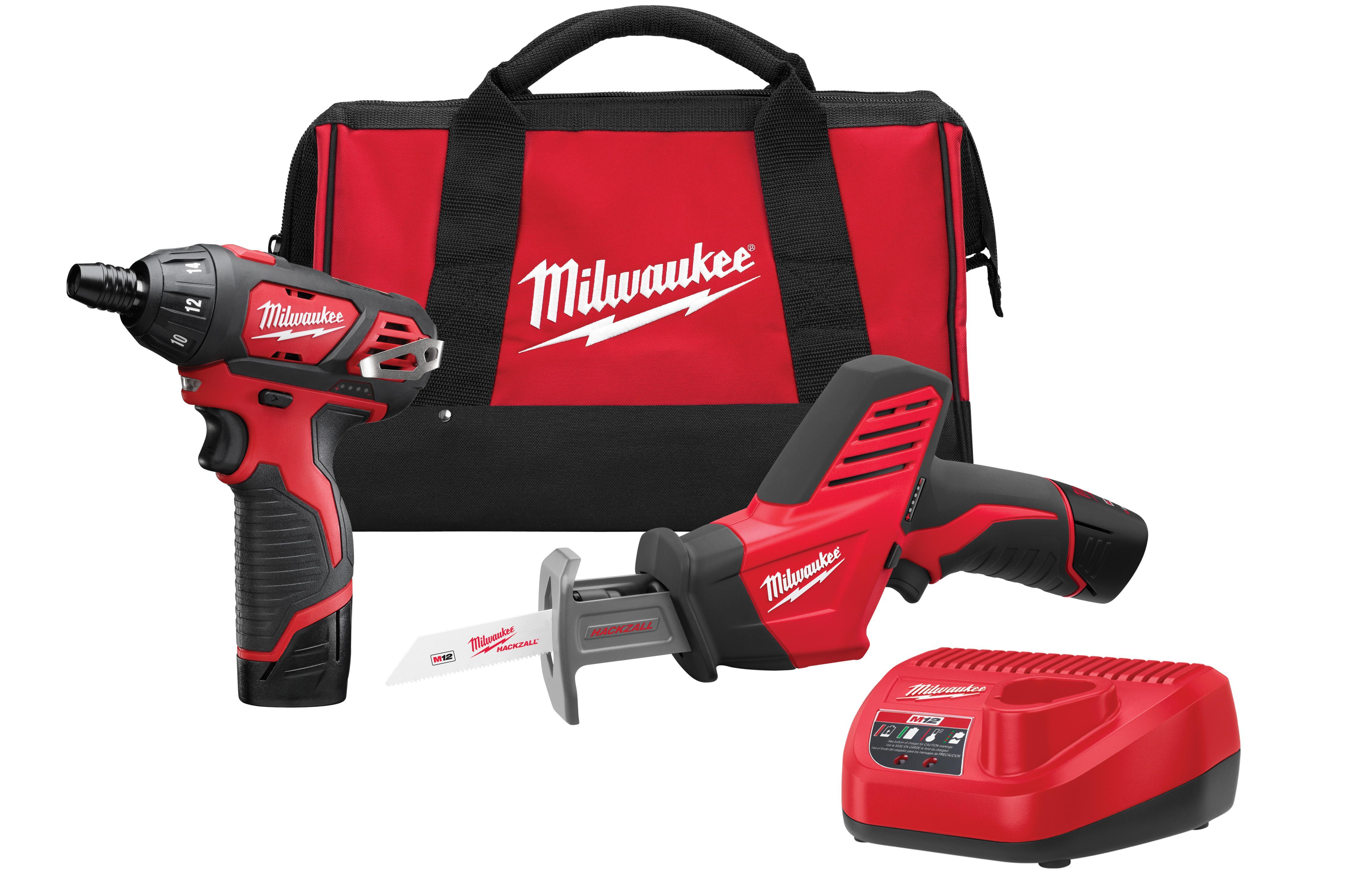 Milwaukee&reg; M12&trade; 2490-82 2-Tool Keyless Cordless Combination Kit, Tools: 2401-80 Sub-Compact Screwdriver/HACKZALL&reg; 2420-80 Reciprocating Saw, 12 V DC, 1.5 Ah Li-Ion Battery