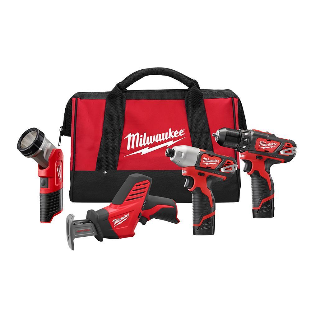 Milwaukee&reg; M12&trade; 2498-24 4-Tool Cordless Combination Kit, Tools: Drill/Impact Driver/Reciprocating Saw, 12 V DC, 1.5 Ah Lithium-Ion, Keyless Blade