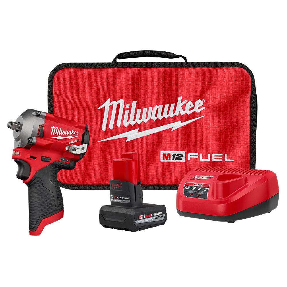 Milwaukee&reg; 2554-21HO M12 FUEL&trade; Stubby Impact Wrench Kit, 3/8 in Drive, 250 ft-lb Torque Rating, 4.8 in OAL