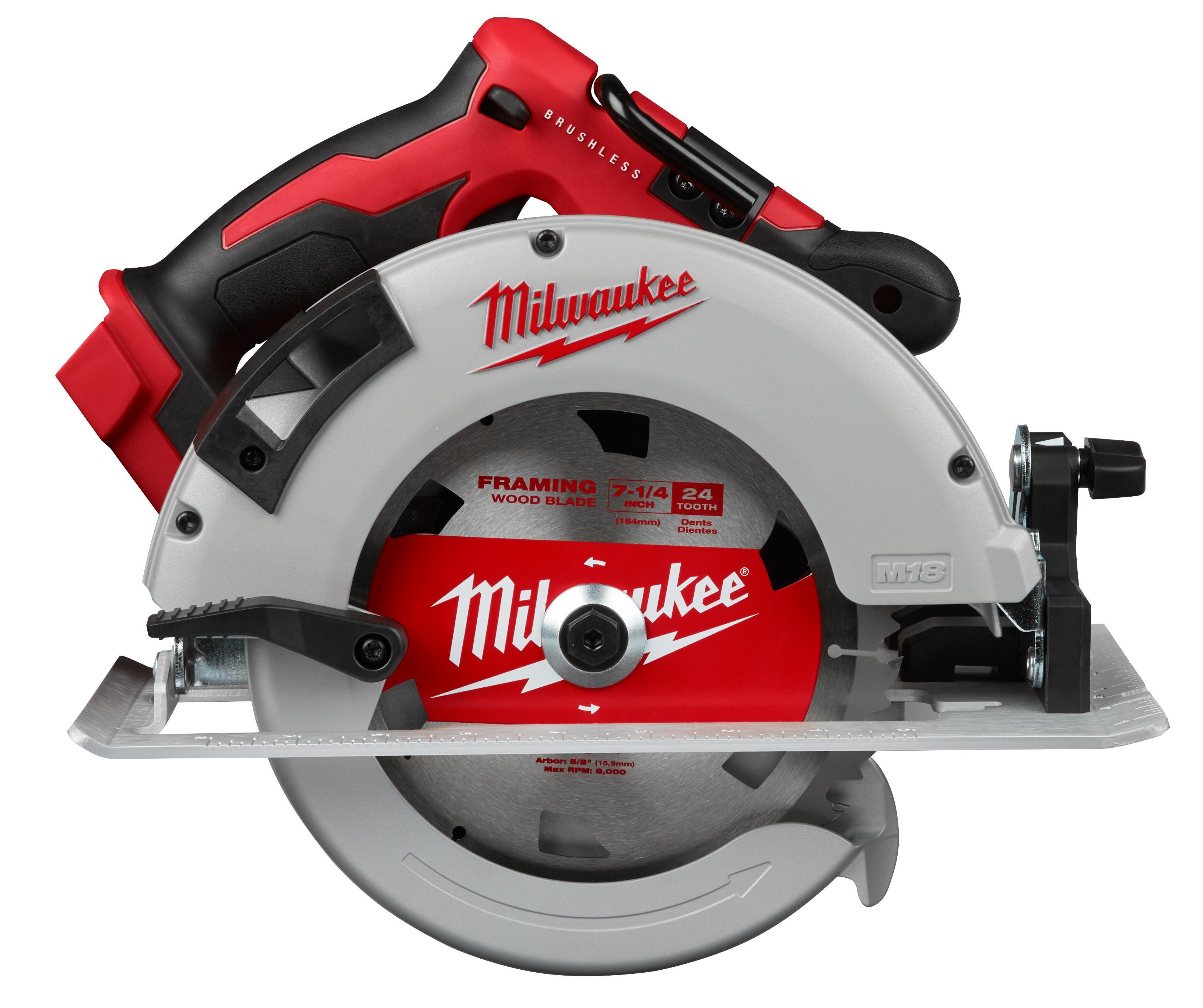 Milwaukee&reg; 2631-80 M18&trade; Brushless Cordless Circular Saw, 7-1/4 in Blade, 5/8 in Arbor/Shank, 18 V, 2-1/2 in D Cutting Li-Ion Battery, Right Blade Side