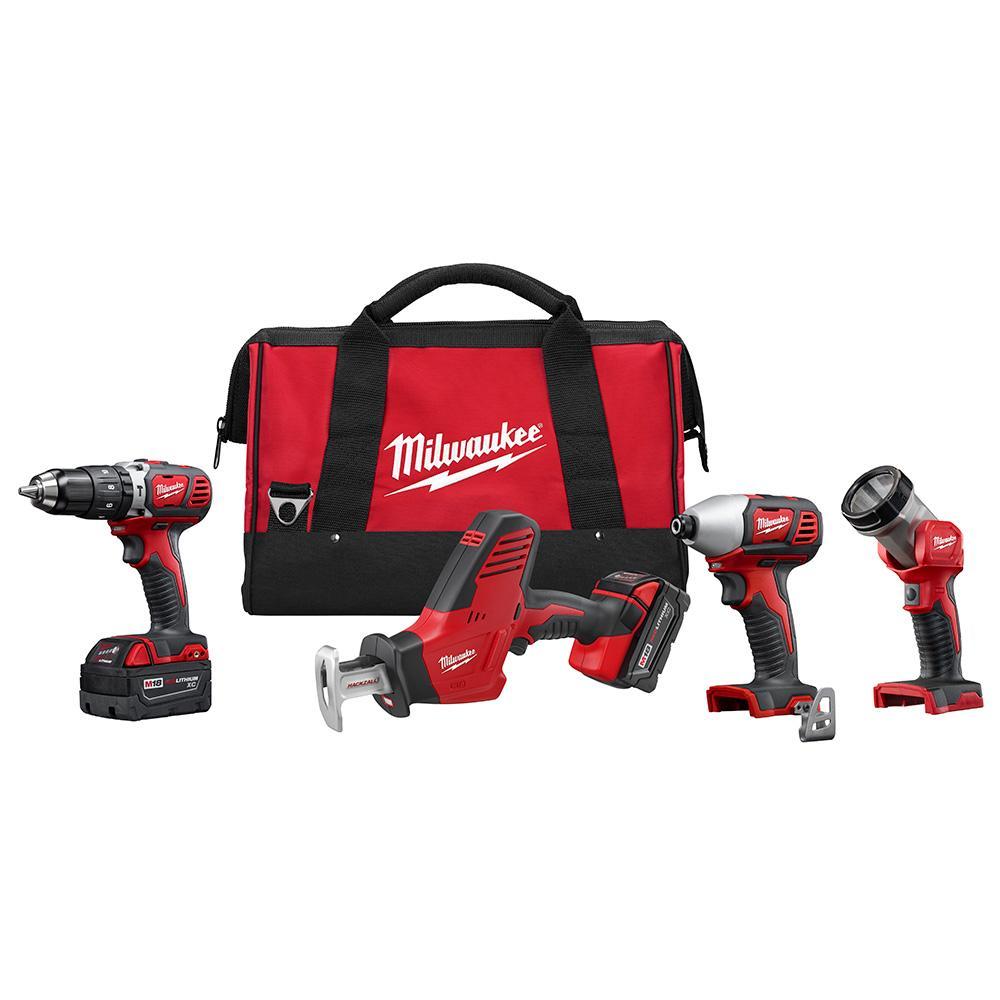 product Milwaukee® M12™ 2498-24 4-Tool Cordless Combination Kit, Tools: Drill/Impact Driver/Reciprocating Saw, 12 VDC, 1.5 Ah Lithium-Ion, Keyless Blade