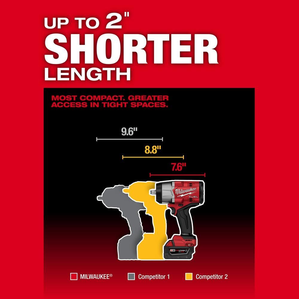 Milwaukee&reg; 2967-21B M18 FUEL&trade; High Torque Impact Wrench, 1/2 in Drive Square Drive, 0 to 2400 ipm, 1100 ft-lb Fastening/1500 ft-lb Nut-Busting Torque Rating, 18 V, 7.6 in OAL