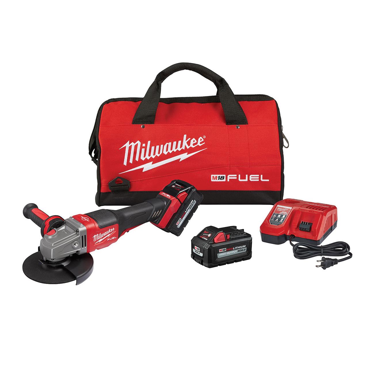 Milwaukee® M18 FUEL™ 2980-21 Braking Small Cordless Angle Grinder Kit With Paddle Switch Kit, 6 in Dia Wheel, 5/8 in Arbor/Shank, 18 V, Lithium-Ion Battery, 1 Batteries, Paddle Switch