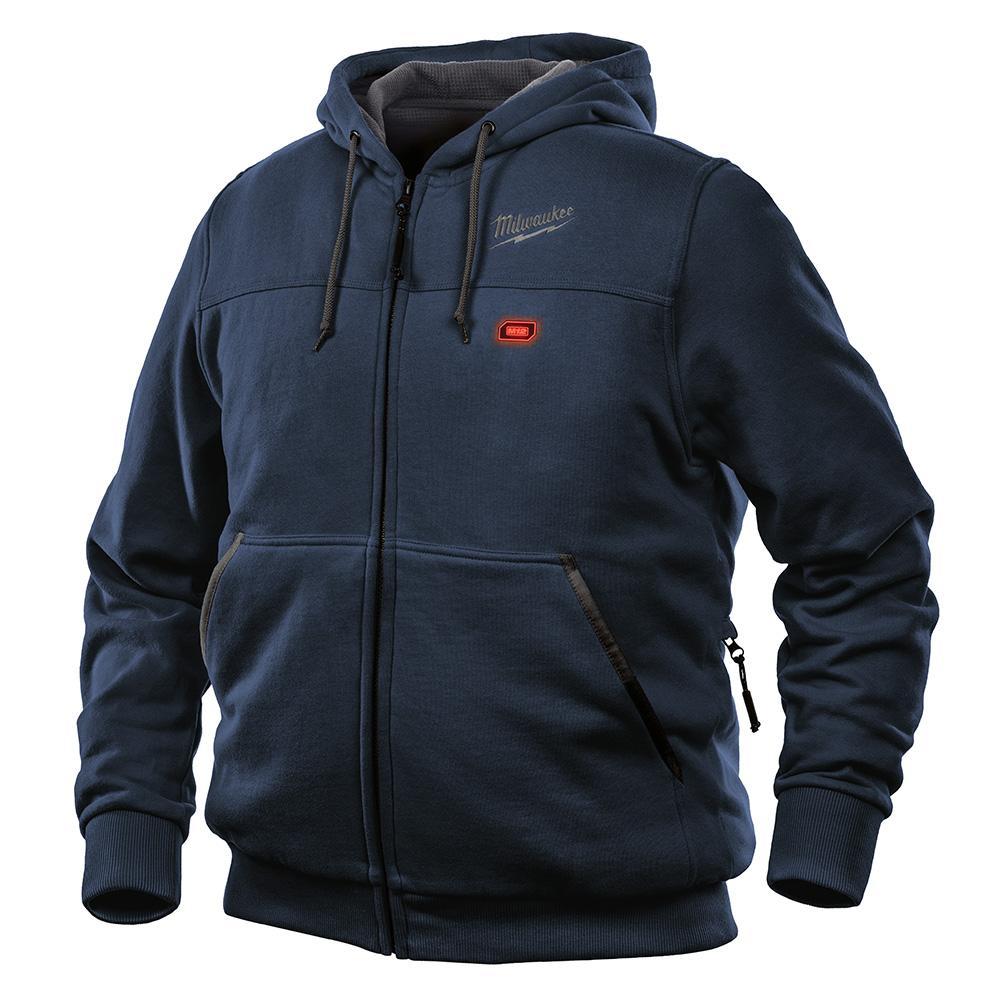 Milwaukee&reg; 302BL-203X M12&trade; Cordless Insulated Heated Hoodie Only, 3XL, Navy Blue, Cotton/Brushed Tricot/Toughshell&trade; Stretch Polyester/Waffle Weave Thermal Lining, 48 to 50 in Chest, Resists: Water and Wind