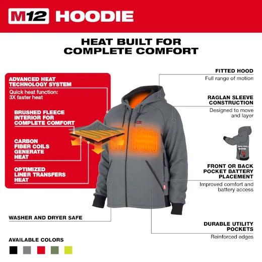 Milwaukee&reg; 306B-21L 306 Heated Hoodie, L, Black, Cotton/Polyester, 42 to 44 in Chest