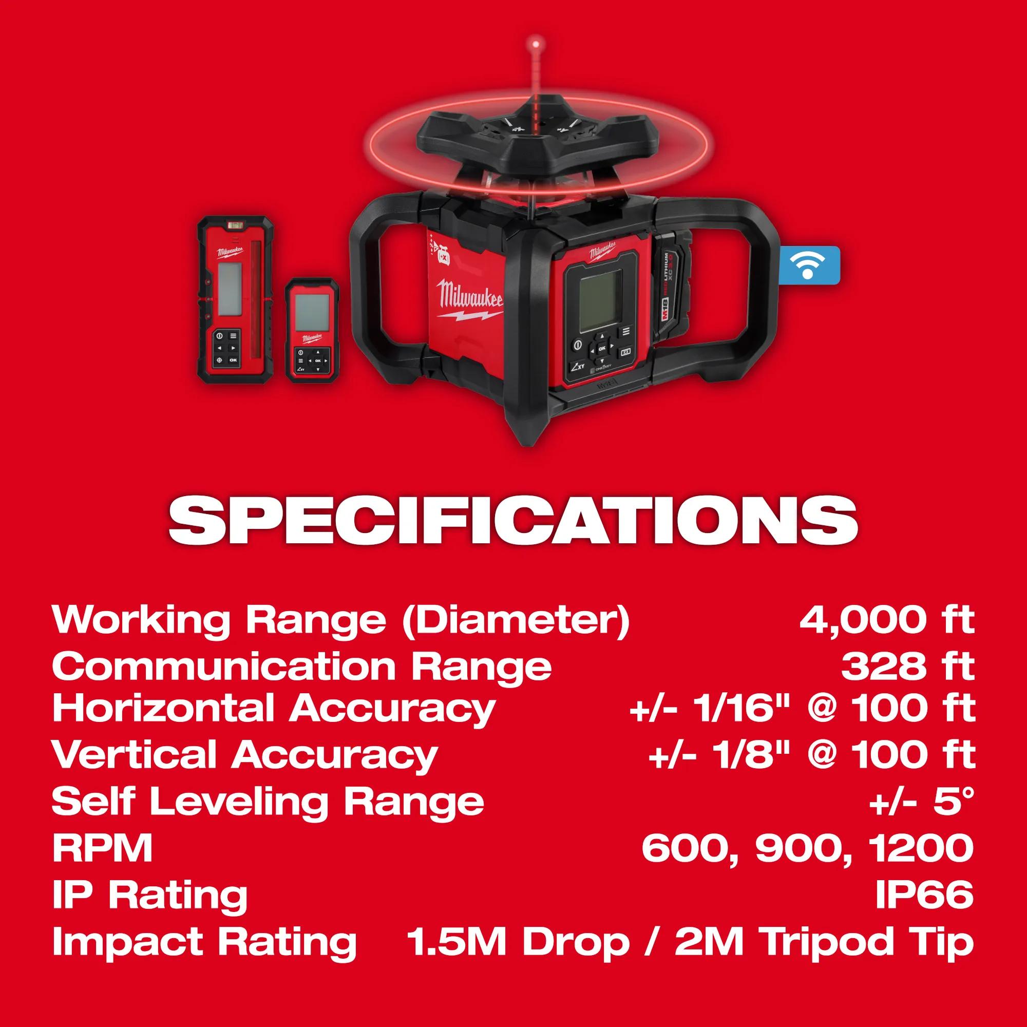 Milwaukee&reg; 3711 Exterior Rotary Laser Receiver, For Use With Milwaukee M18&trade; Red Exterior Rotary Laser (3701-21), Molded Plastic, Red
