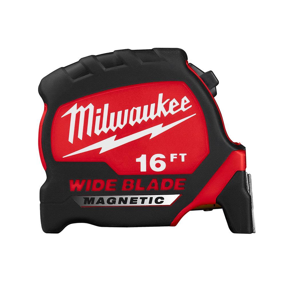 Milwaukee&reg; 48-22-0216M Magnetic Wide Measuring Tape With Belt Clip, 16 ft L x 1-5/16 in W Blade, Steel Blade, 1/16 in, 1/8 in, 1/4 in, 1/2 in, 1 ft Graduation
