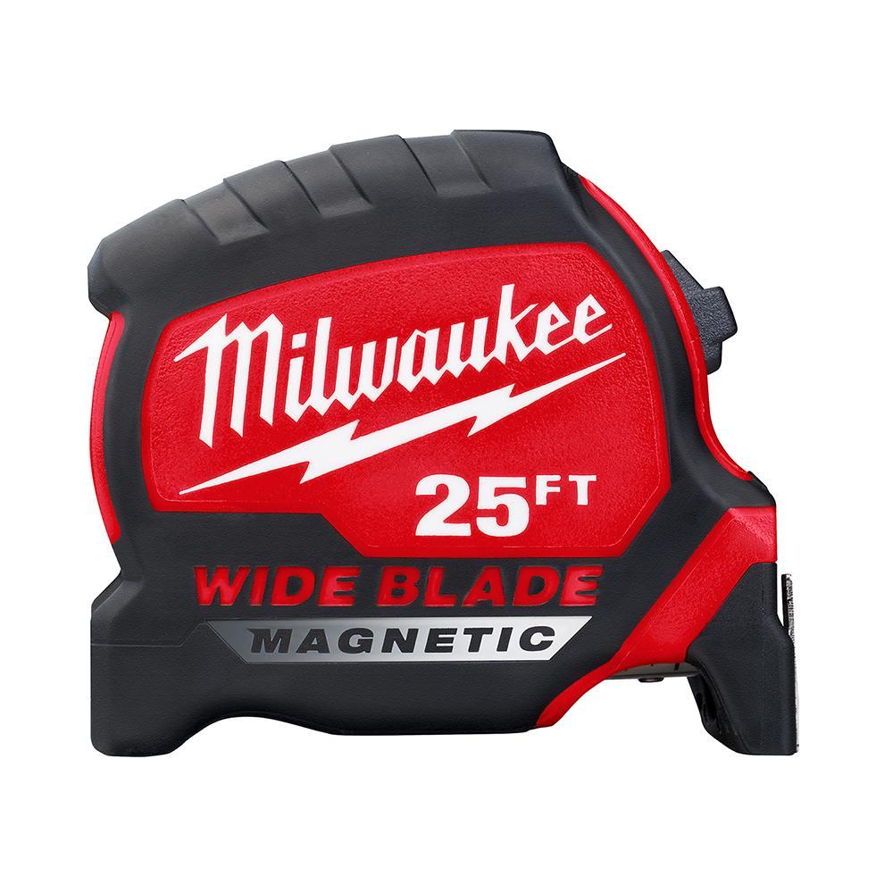 Milwaukee&reg; 48-22-0225M Magnetic Wide Measuring Tape With Belt Clip, 25 ft L x 1-5/16 in W Blade, Steel Blade, 1/16 in, 1/8 in, 1/4 in, 1/2 in, 1 ft Graduation