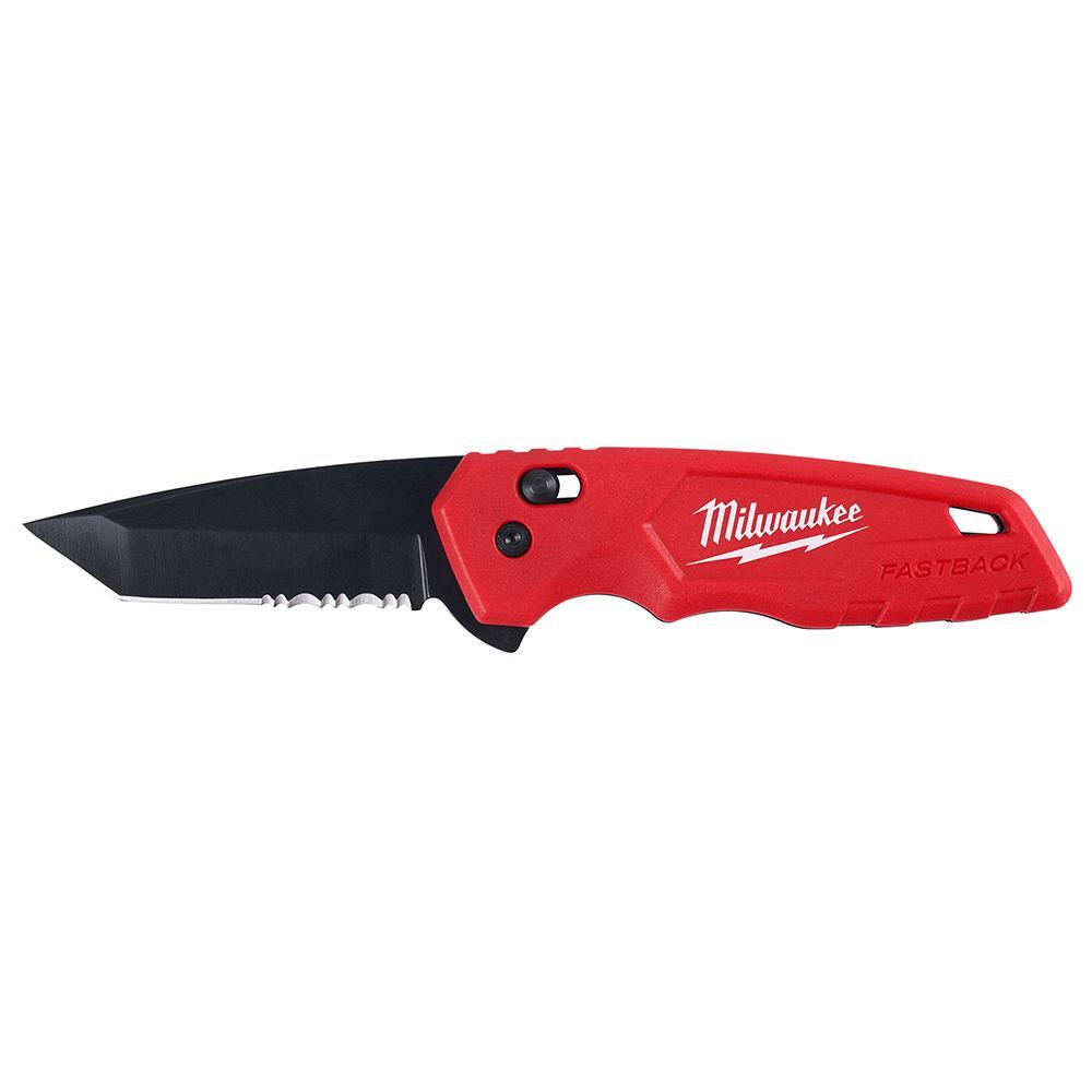 Milwaukee&reg; FASTBACK&trade; 48-22-1530 Spring Assisted Folding Knife, Stainless Steel Tanto Blade, Serrated Edge, Slide-Lock Opening