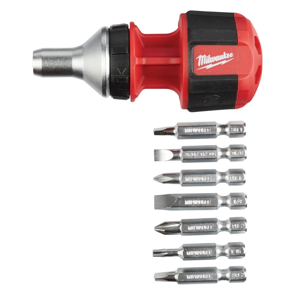 Milwaukee&reg; 48-22-2330 8-in-1 Compact General Purpose Ratcheting Multi-Bit Screwdriver, 8 Pieces, Phillips&reg;/Slotted/Square/Torx&reg; Point, Ergonomic Grip Handle, Steel