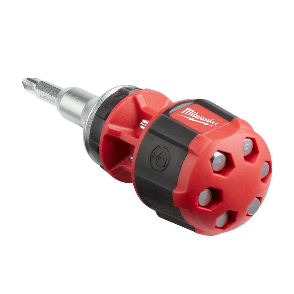 Milwaukee&reg; 48-22-2330 8-in-1 Compact General Purpose Ratcheting Multi-Bit Screwdriver, 8 Pieces, Phillips&reg;/Slotted/Square/Torx&reg; Point, Ergonomic Grip Handle, Steel