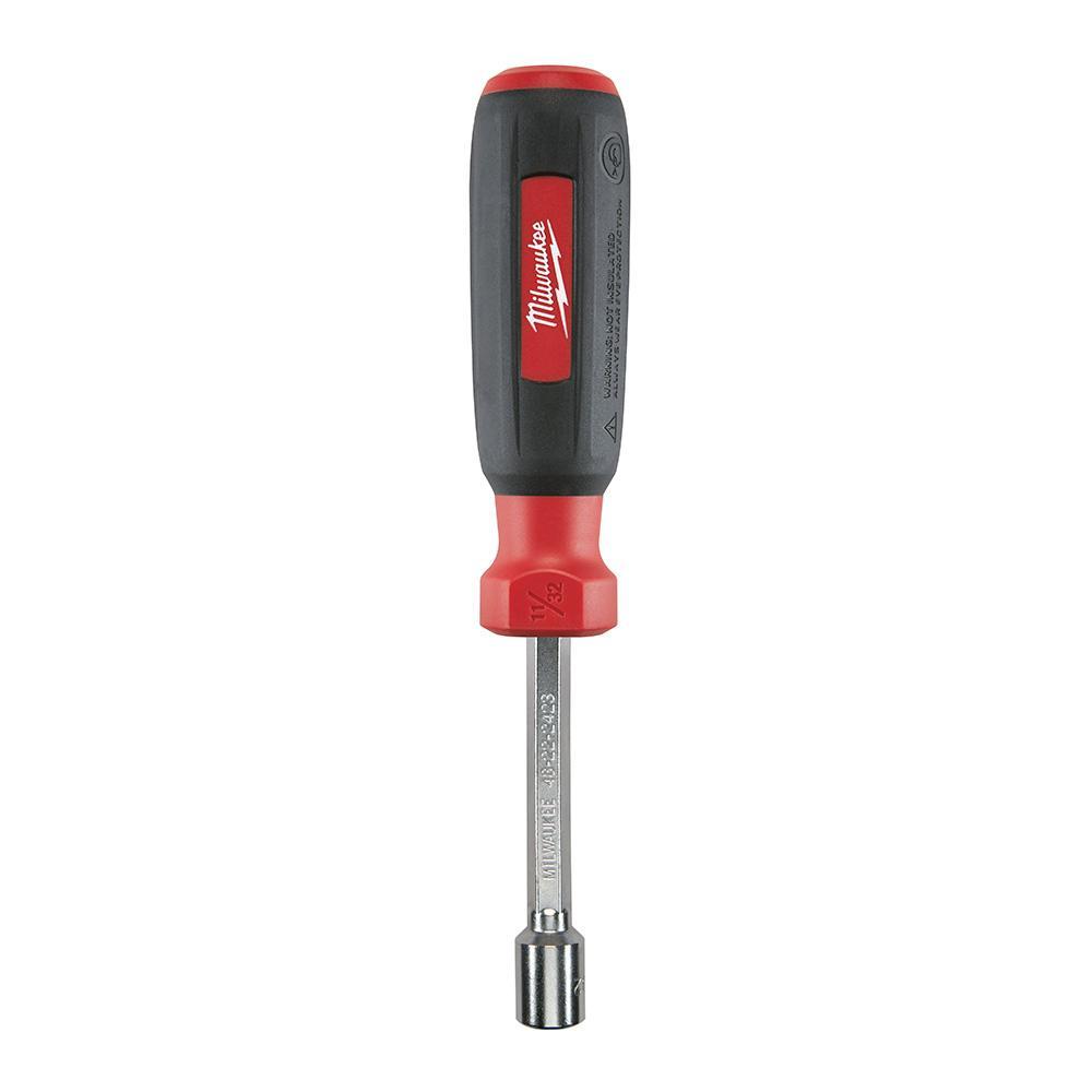 Milwaukee&reg; 48-22-2423 Nut Driver, 11/32 in, Hex/Hollow Shank, Black/Red Cushion Grip Handle, Polished Chrome