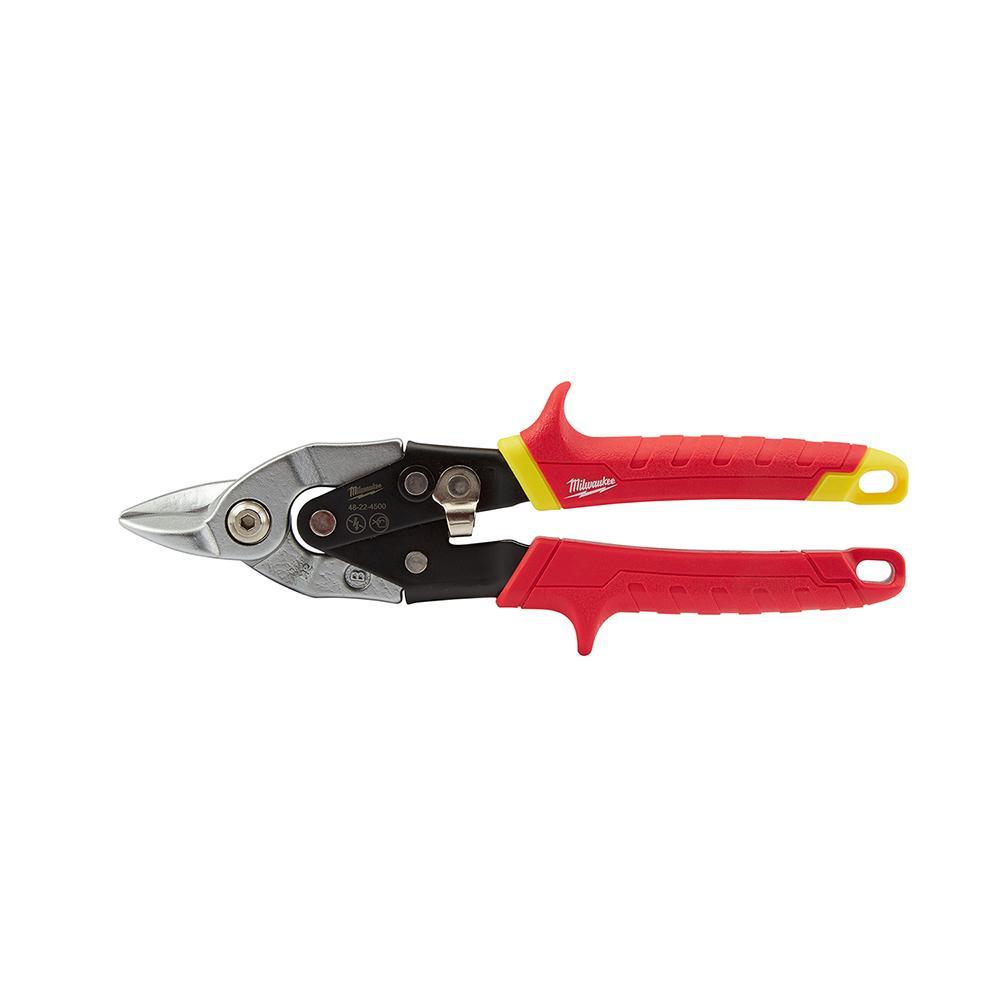 Milwaukee&reg; 48-22-4500 Aviation Snip, 18 ga Cold Rolled Steel/22 ga Stainless Steel Cutting, 4-1/2 in L of Cut, Bulldog Serrated Snip, Steel Blade
