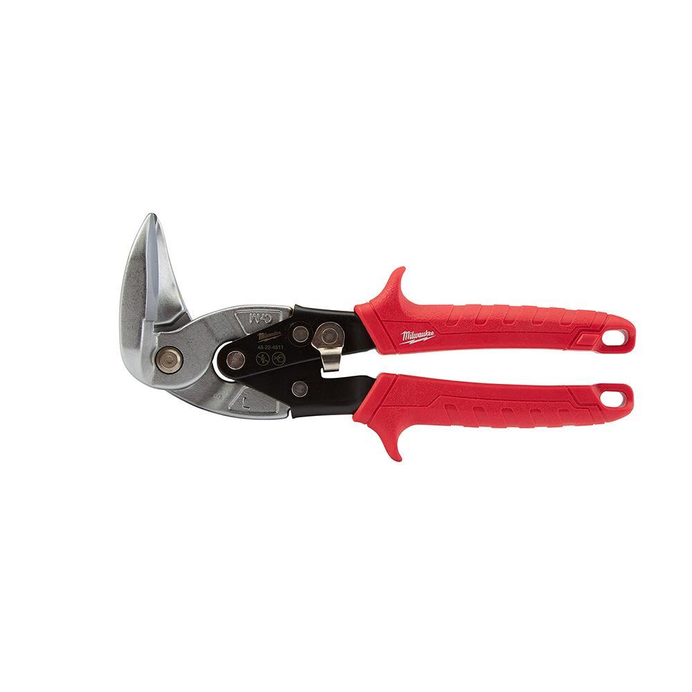 Milwaukee&reg; 48-22-4511 Aviation Snip, 18 ga Cold Rolled Steel/22 ga Stainless Steel Cutting, 4 in L of Cut, Left Cutting Right Angle Snip, Steel Blade