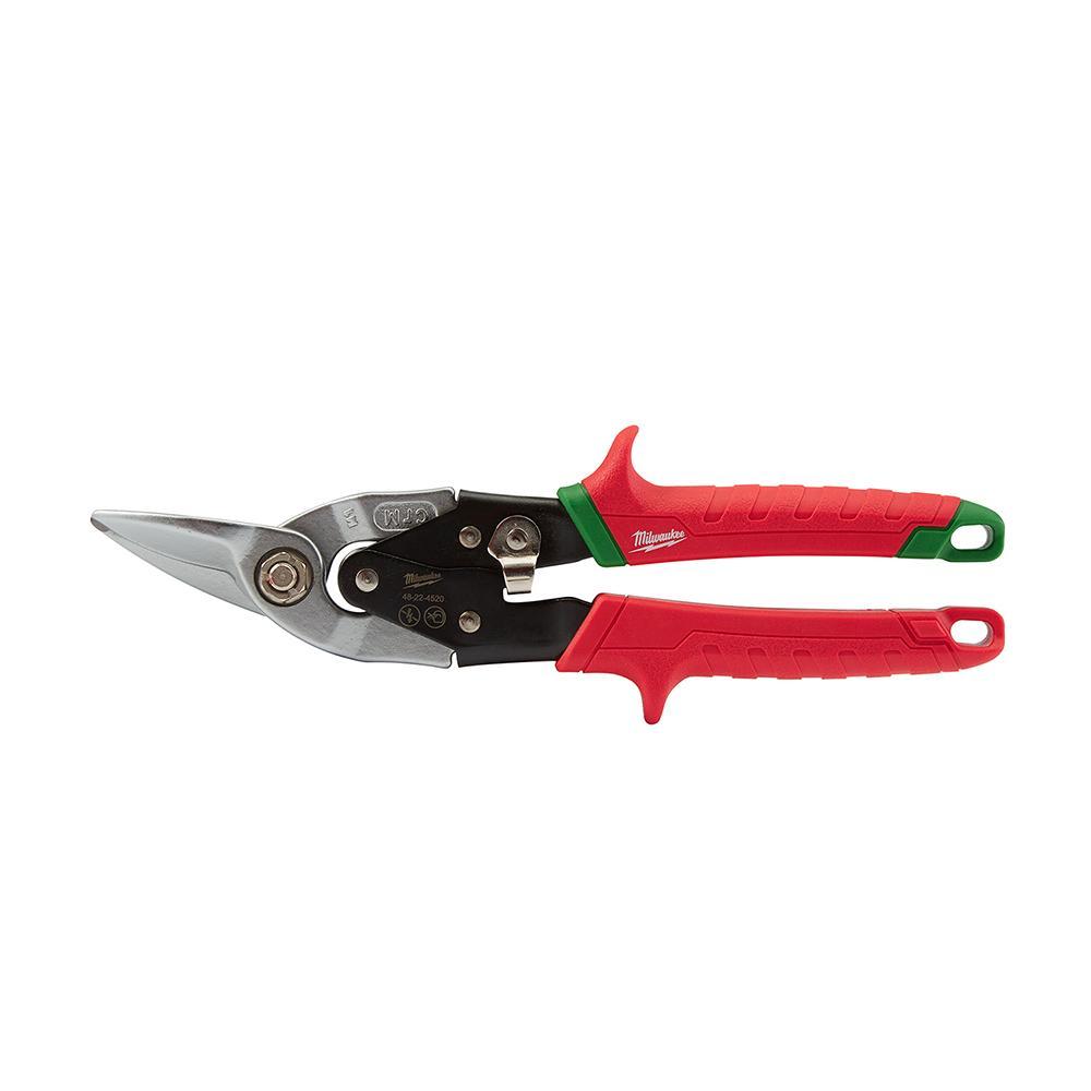 Milwaukee&reg; 48-22-4520 Aviation Snip, 18 ga Cold Rolled Steel/22 ga Stainless Steel Cutting, 5 in L of Cut, Right Cutting Snip, Steel Blade