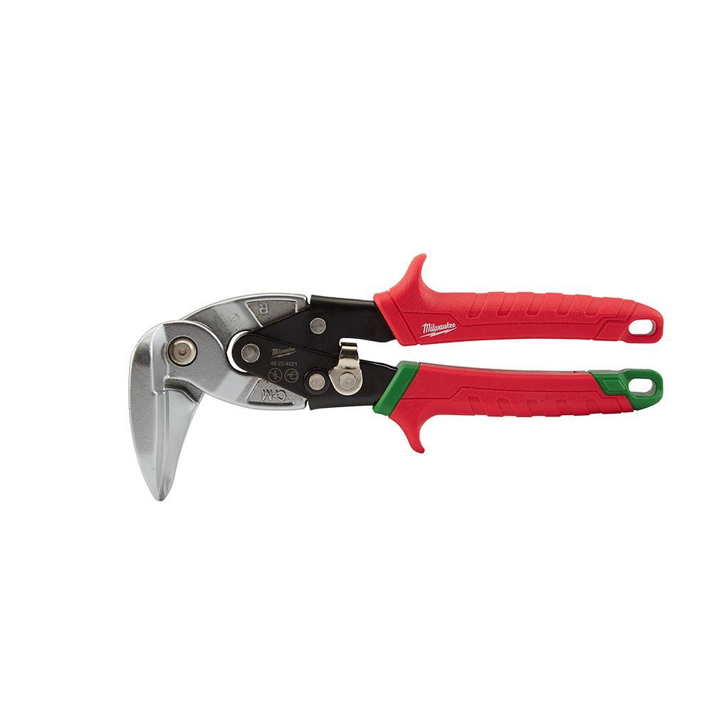Milwaukee&reg; 48-22-4521 Aviation Snip, 18 ga Cold Rolled Steel/22 ga Stainless Steel Cutting, 4 in L of Cut, Right Cutting Right Angle Snip, Steel Blade