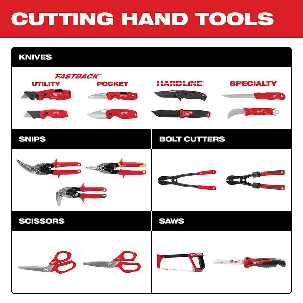 Milwaukee&reg; 48-22-4521 Aviation Snip, 18 ga Cold Rolled Steel/22 ga Stainless Steel Cutting, 4 in L of Cut, Right Cutting Right Angle Snip, Steel Blade