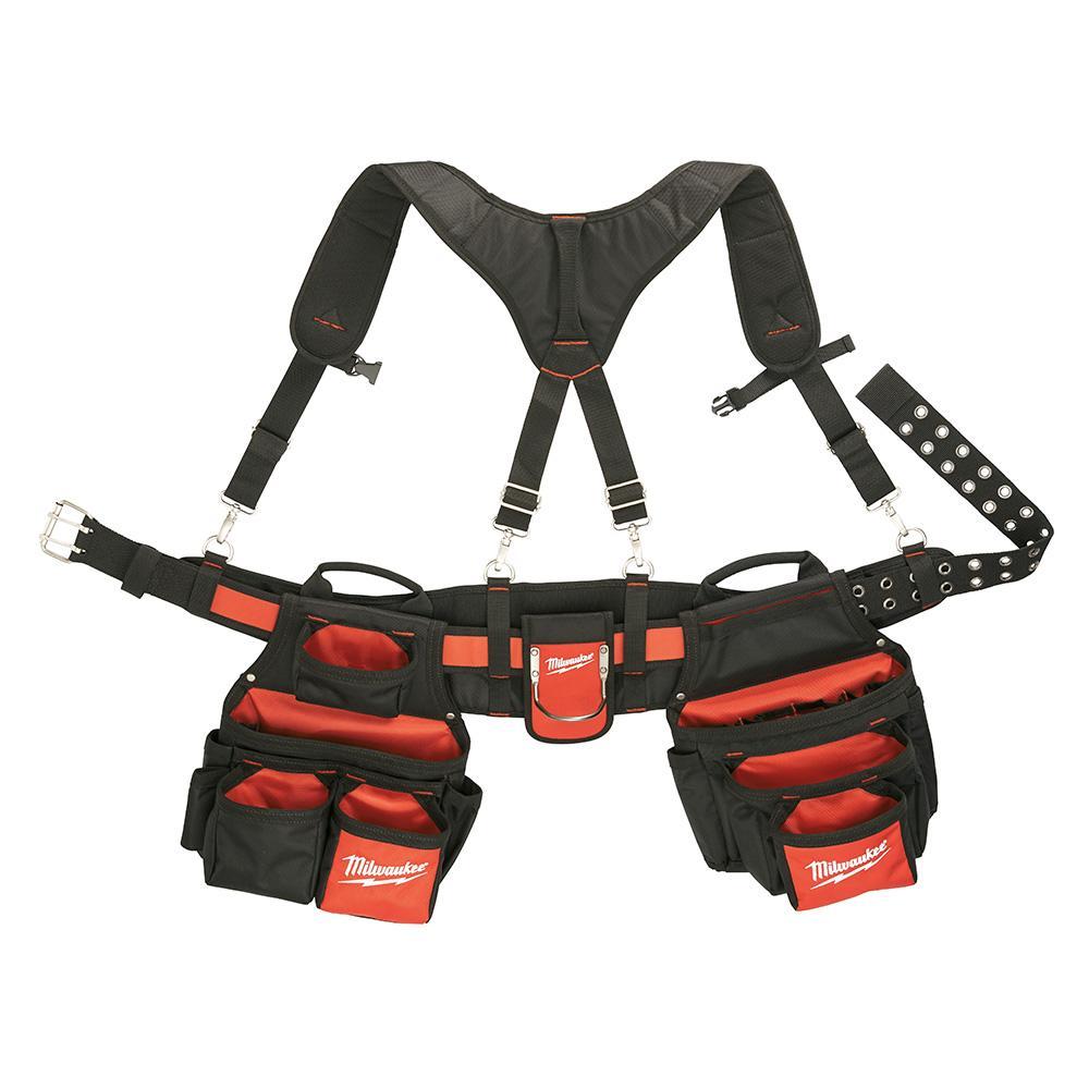 Milwaukee&reg; 48-22-8120 Breathable Contractor Work Belt With Suspension Rig, 24 Pockets, Denier Nylon, Black/Red