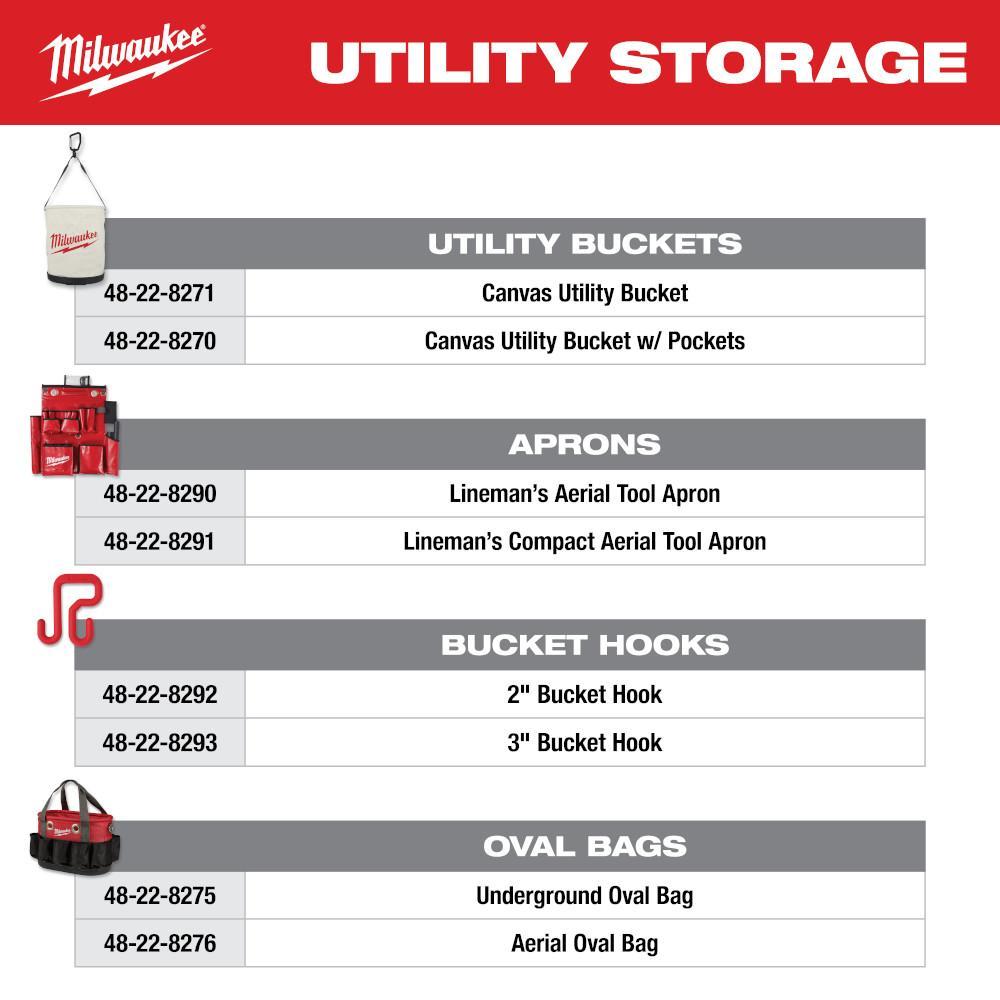 Milwaukee&reg; 48-22-8270 Adjustable Heavy Duty Utility Bucket, 14.57 in H x 11.81 in W x 11.81 in D, 2 Pockets, Canvas, Black/Tan