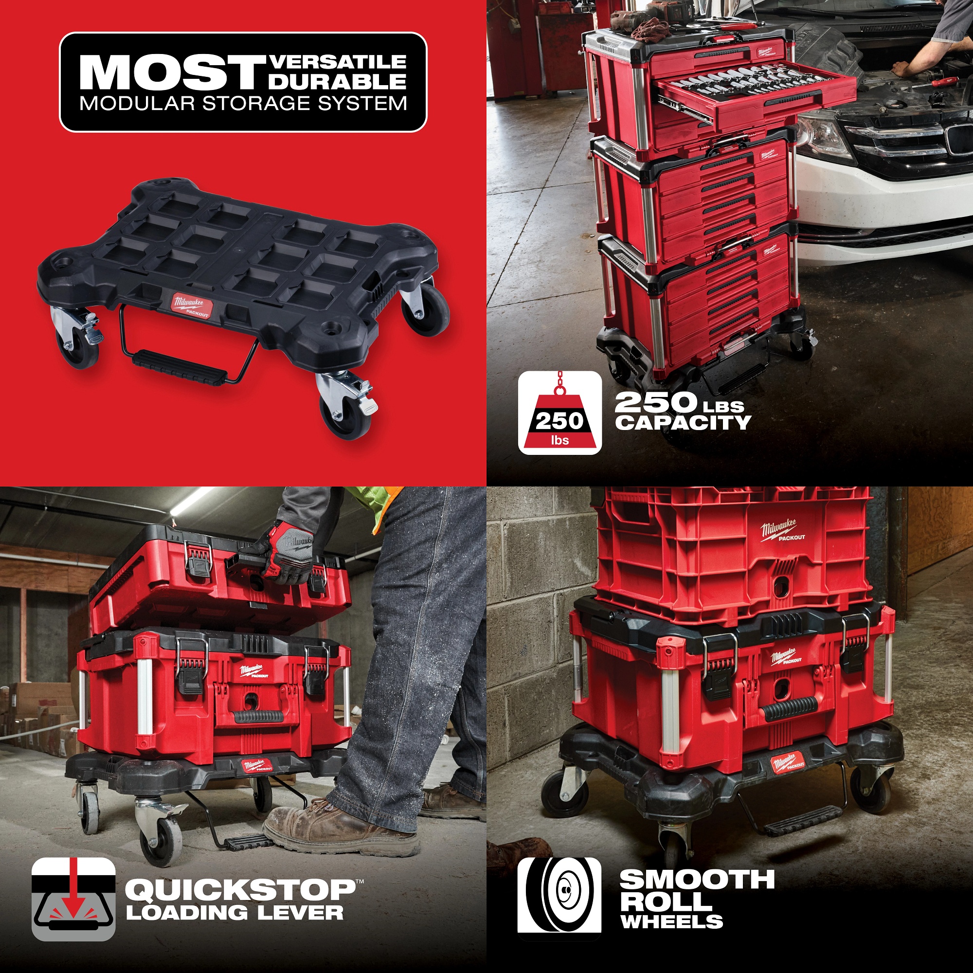 Milwaukee&reg; PACKOUT&trade; 48-22-8410 Flat Dolly, 250 lb Load, 24.4 in L x 18.8 in W