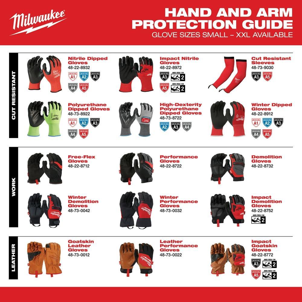 Milwaukee&reg; Demolition General Purpose Work Gloves, Fingerless, Knuckle Guard Style, L, Leather Palm, Leather/Single Hem, Black/Red, Breathableining