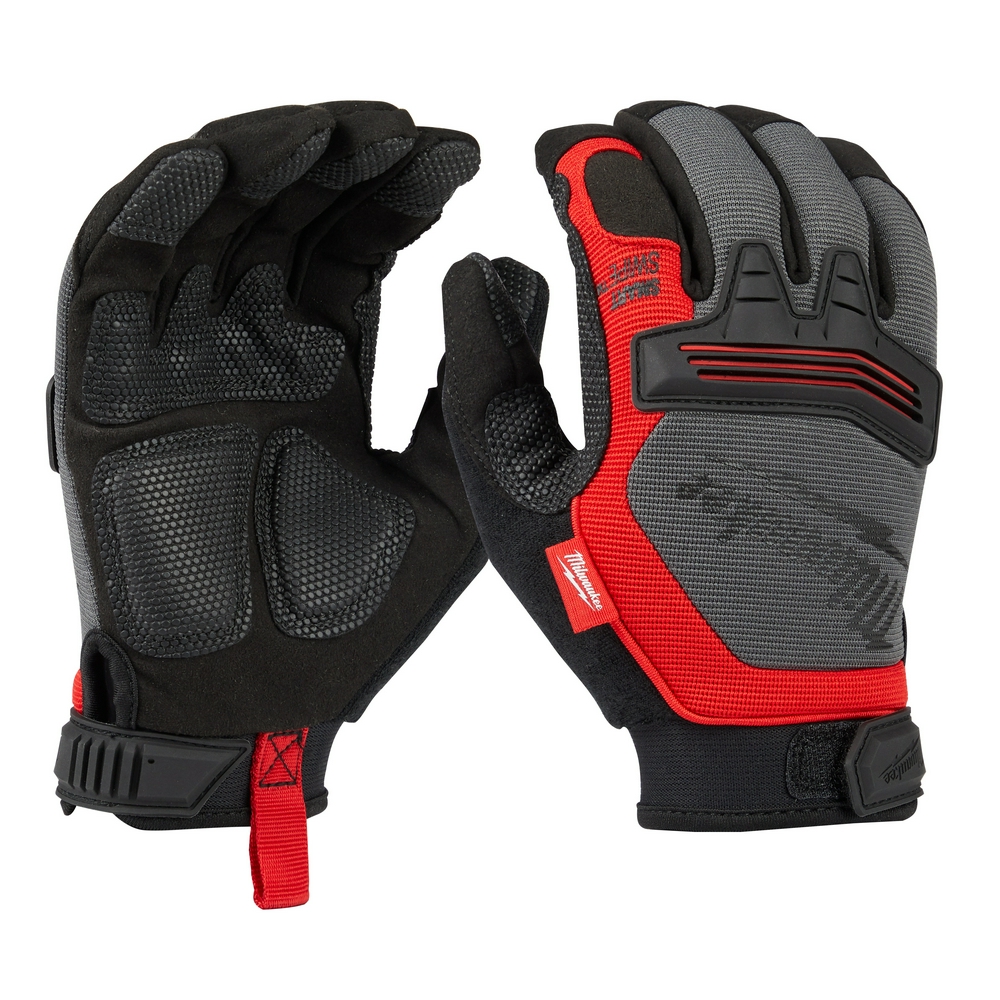 Milwaukee&reg; Demolition General Purpose Work Gloves, Fingerless, Knuckle Guard Style, L, Leather Palm, Leather/Single Hem, Black/Red, Breathableining