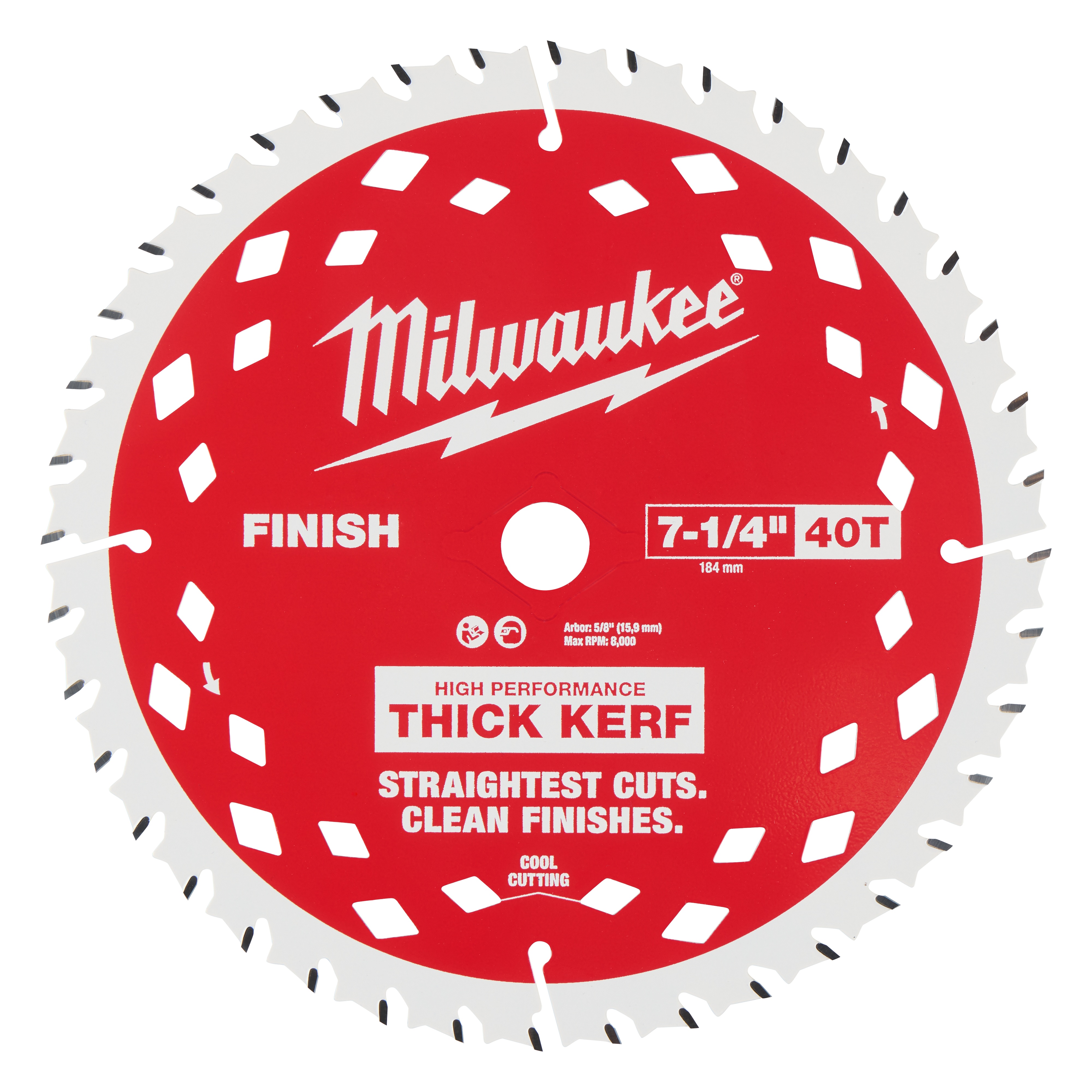 Milwaukee&reg; 48-40-0822 Fine Finish Thin Kerf Circular Saw Blade, 8-1/4 in Dia x 1.05 in THK, 5/8 in Arbor, Carbide Blade, 40 Teeth